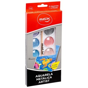 Aquarela Escolar 12 Cores Tons Metálicos Molin
