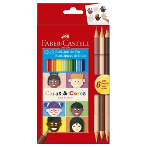 Lápis de Cor 12 Cores + 6 Tons de Pele Caras e Cores Faber Castell