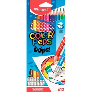 Lápis de Cor 12 Cores Apagável Oops Maped