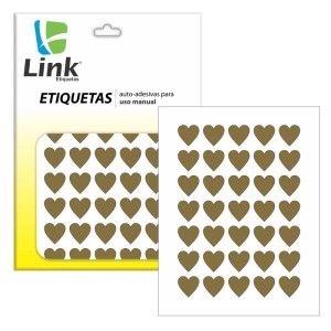 Etiqueta Adesiva Coração 15mm - Ouro c/210 Link