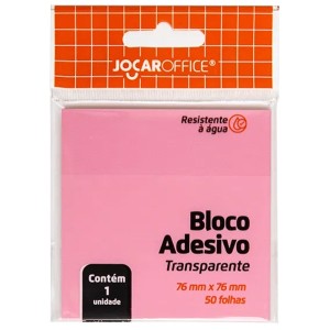Bloco Adesivo Transparente 76mm x 76mm - Rosa 50 Folhas Jocar Office