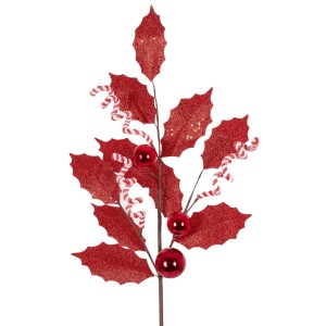 Enfeite Natalino HT Folhas e Bolas Vermelho 69cm 53750 Grillo