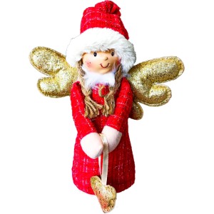 Anjinho Natalino Sentado Coração 30cm Vermelho/Dourado 25657 Magizi