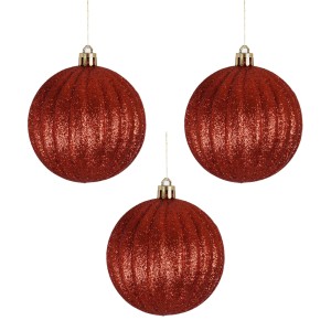 Bola de Natal 8cm Vermelha com Glitter c/3 Grillo
