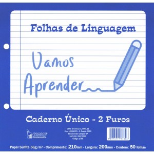 Folha de Linguagem 2 Furos Caderno Único 50 Folhas Tamoio