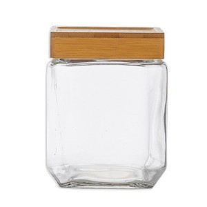 Pote de Vidro Quadrado 1250ml - Moderno com Tampa de Bambu Le Bianco
