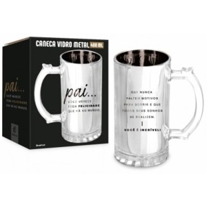 Caneca Vidro Metalic 480ml - Pai Toda Felicidade Brasfoot