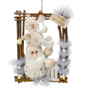 Placa Natalina Papai Noel / Boneco de Neve Star Gold 40 x 29cm 25531 Magizi