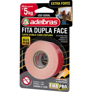 Fita Dupla Face Espuma Extra Forte 5Kg - 24mm x 1,5m Adelbras