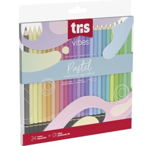 Lápis de Cor 24 Cores + 1 Lápis 6B Vibes Pastel Tris