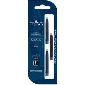 Carga para Caneta Tinteiro Azul - Com 3 Cartuchos CA32222A Crown