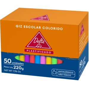 Giz Escolar Colorido Plastificado - Caixa com 50 Delta