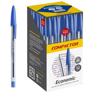 Caneta Esferográfica 1.0mm Economic Azul c/50 Compactor