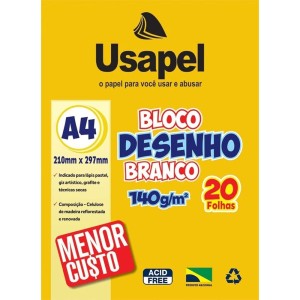 Bloco de Desenho A4 Branco 140g 20 Folhas Usapel