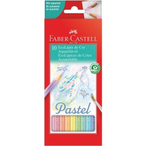 Lápis de Cor 10 Cores Aquarelável Pastel + Pincel Faber Castell