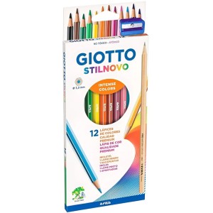 Lápis de Cor 12 Cores Stilnovo Kit com Lapis Preto e Apontador Giotto