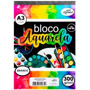 Bloco Aquarela A3 Branco 300g 12fls Merci Cardernos